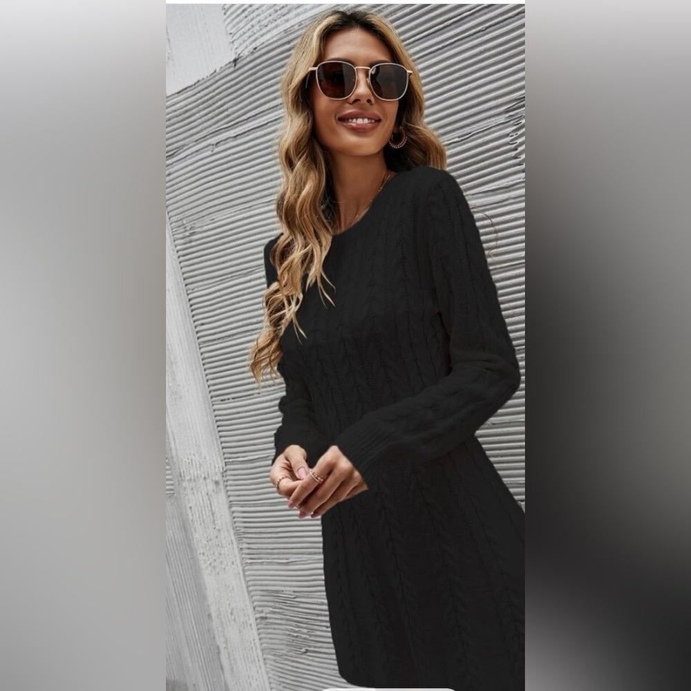 Black Cable Knit Sweater Dress from Shein